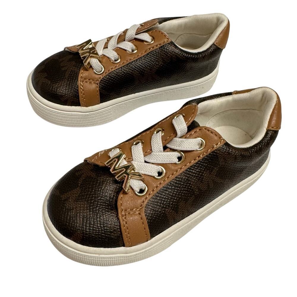 NWOT Michael Kors Toddler Baby Girl Size 5 Brown Designer Sneakers Gold Charm